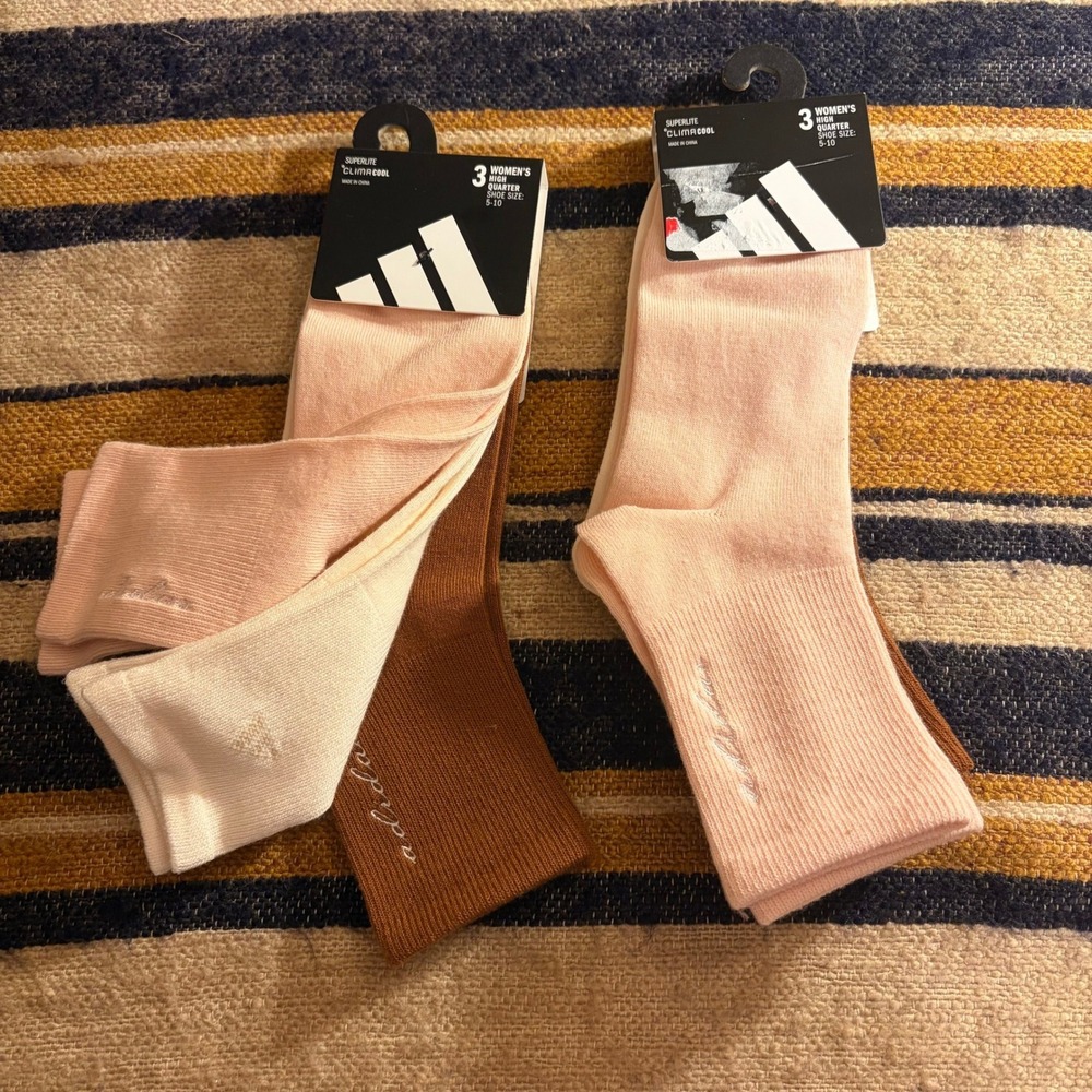 Adidas High Quarter Socks 2pk 5-10 Pink Brown Superlite ClimaCool Athletic 6pr - Picture 4 of 4